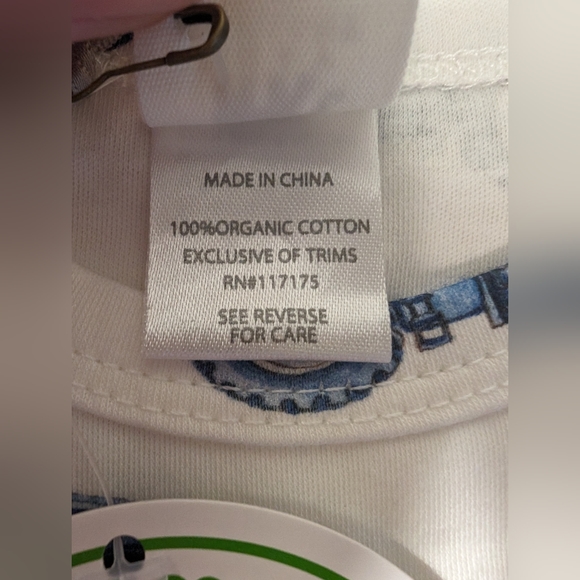 NWT 6-9M Gray Elephant Organic Fashions Tshirt White Bunny on Tractor - Picture 3 of 6